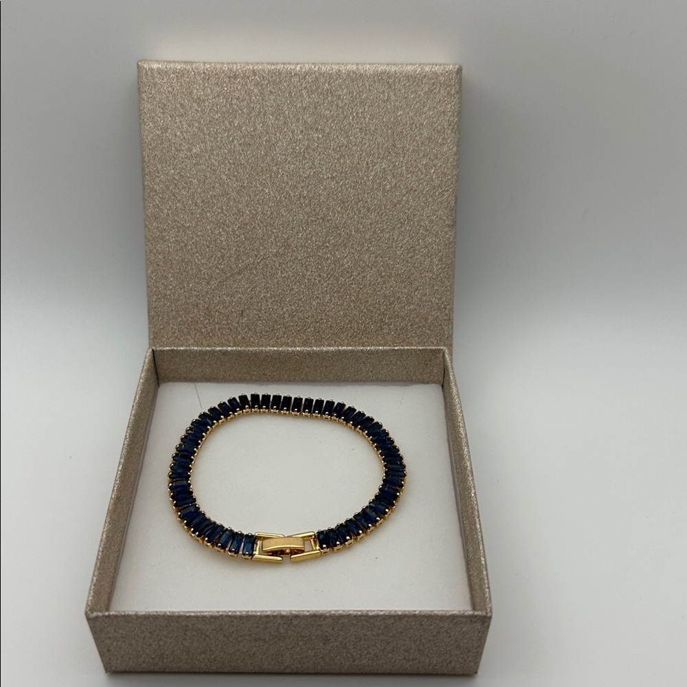 Elegant Sapphire Blue and Gold Tennis Bracelet -Women jewelry